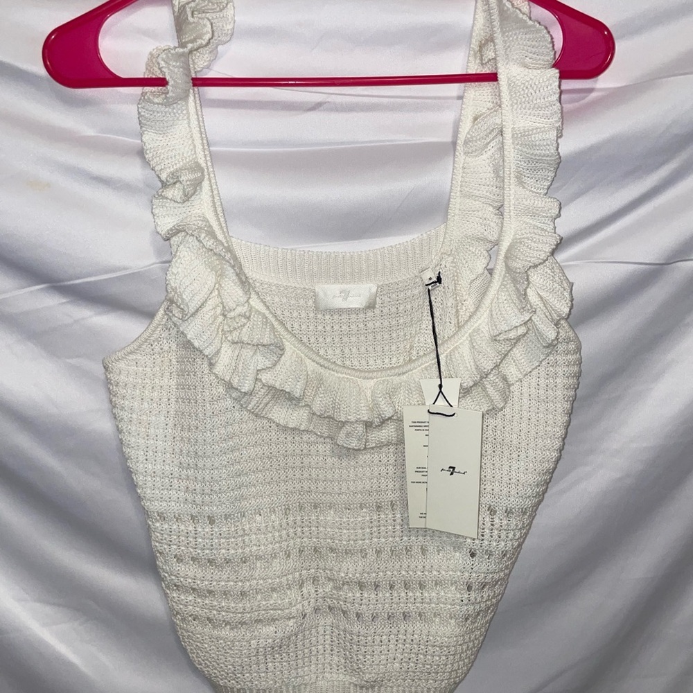 7 For All Mankind Ivory Ruffle Knit Tank Top - Picture 4 of 8